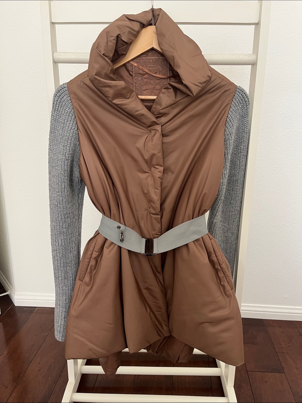 MonnaLisa Brown and Gray Girls' Pea Coat with Belt